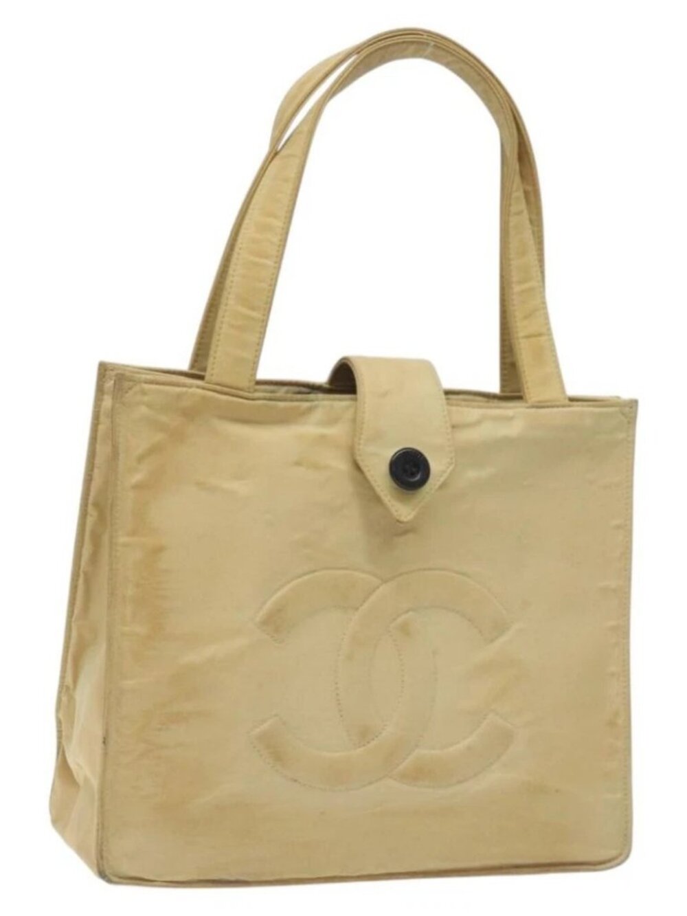 CHANEL Tote Bag Nylon Beige Gold CC Auth bs26566